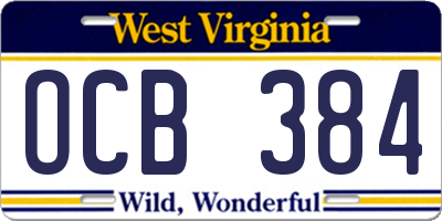 WV license plate OCB384