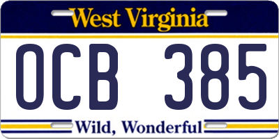 WV license plate OCB385