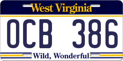 WV license plate OCB386