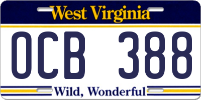 WV license plate OCB388