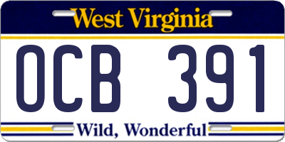 WV license plate OCB391
