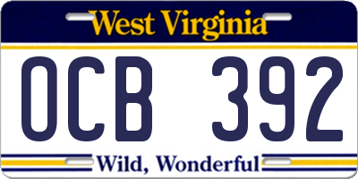 WV license plate OCB392