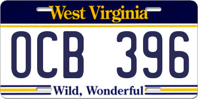 WV license plate OCB396