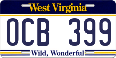 WV license plate OCB399