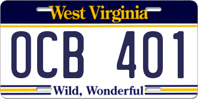 WV license plate OCB401