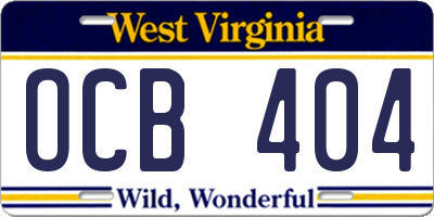 WV license plate OCB404