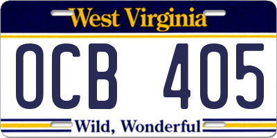 WV license plate OCB405