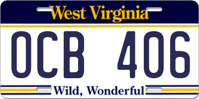 WV license plate OCB406