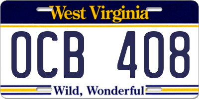 WV license plate OCB408