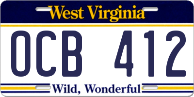 WV license plate OCB412