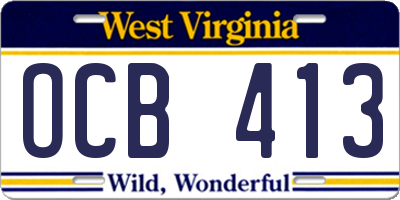 WV license plate OCB413