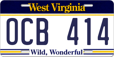 WV license plate OCB414