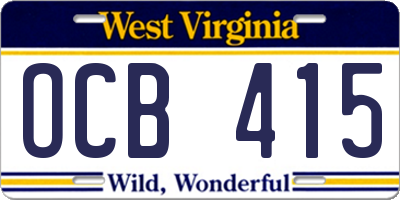 WV license plate OCB415