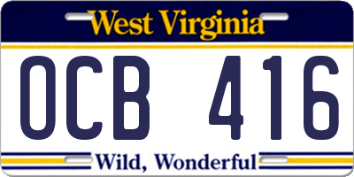 WV license plate OCB416