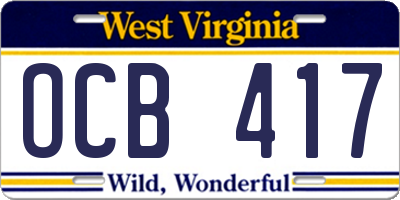 WV license plate OCB417
