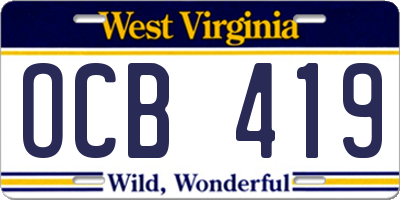 WV license plate OCB419