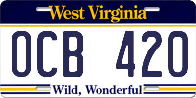WV license plate OCB420