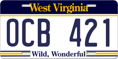 WV license plate OCB421