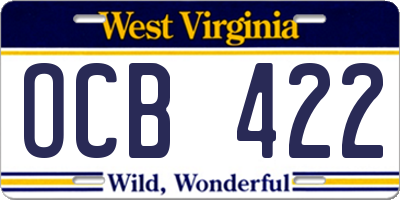 WV license plate OCB422