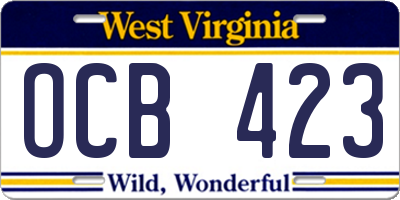 WV license plate OCB423