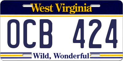 WV license plate OCB424
