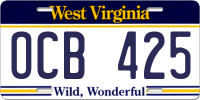 WV license plate OCB425