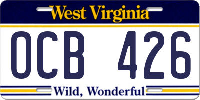 WV license plate OCB426