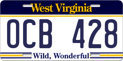 WV license plate OCB428