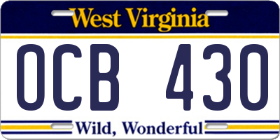 WV license plate OCB430