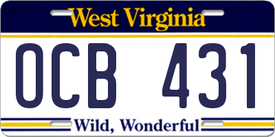 WV license plate OCB431