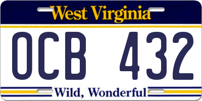 WV license plate OCB432