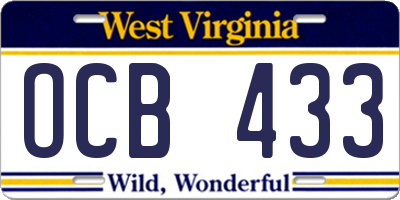 WV license plate OCB433