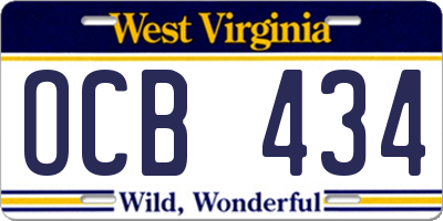 WV license plate OCB434