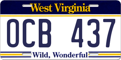 WV license plate OCB437