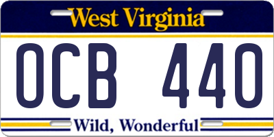 WV license plate OCB440