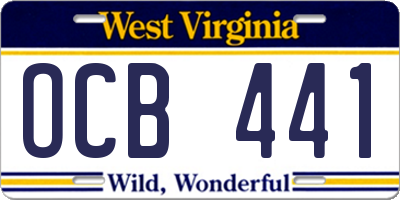 WV license plate OCB441