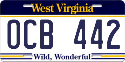 WV license plate OCB442