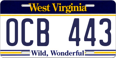 WV license plate OCB443