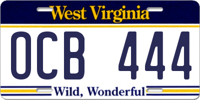 WV license plate OCB444