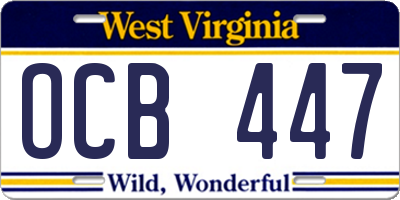 WV license plate OCB447