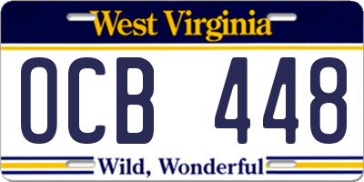 WV license plate OCB448