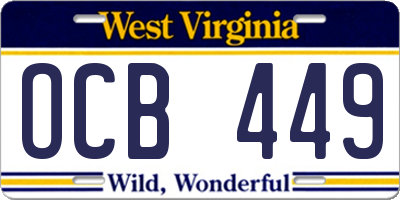 WV license plate OCB449