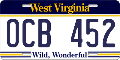 WV license plate OCB452