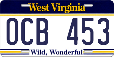 WV license plate OCB453