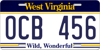 WV license plate OCB456