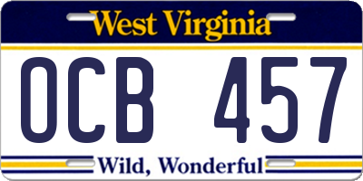 WV license plate OCB457