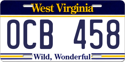 WV license plate OCB458