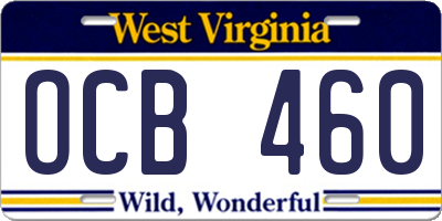 WV license plate OCB460