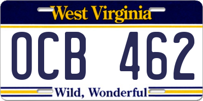 WV license plate OCB462