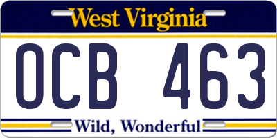 WV license plate OCB463